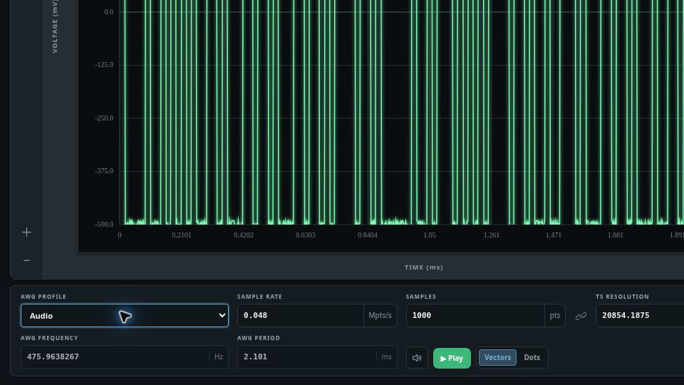 ArbDraw AWG profile options with Audio selected