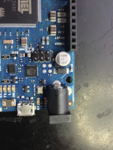 Close-up of the Arduino Due board and its components