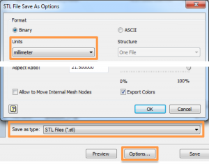 Slice of buttons to convert STL to mm