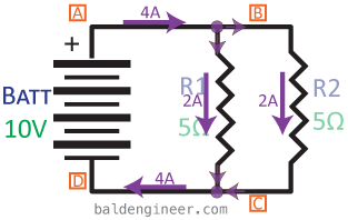 parallel circuit example current arrows