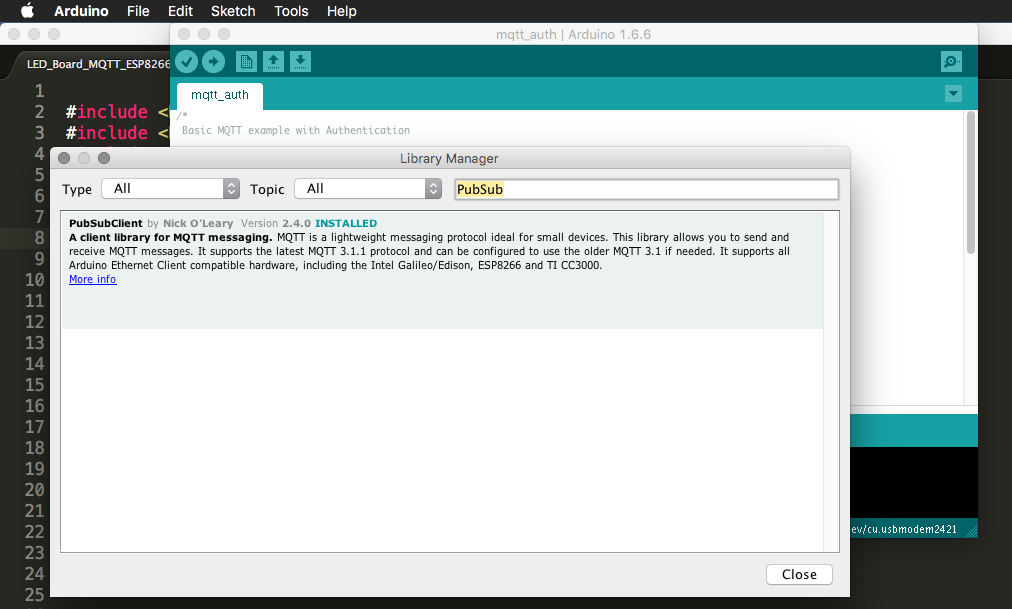 installing PubSubClient for Arduino