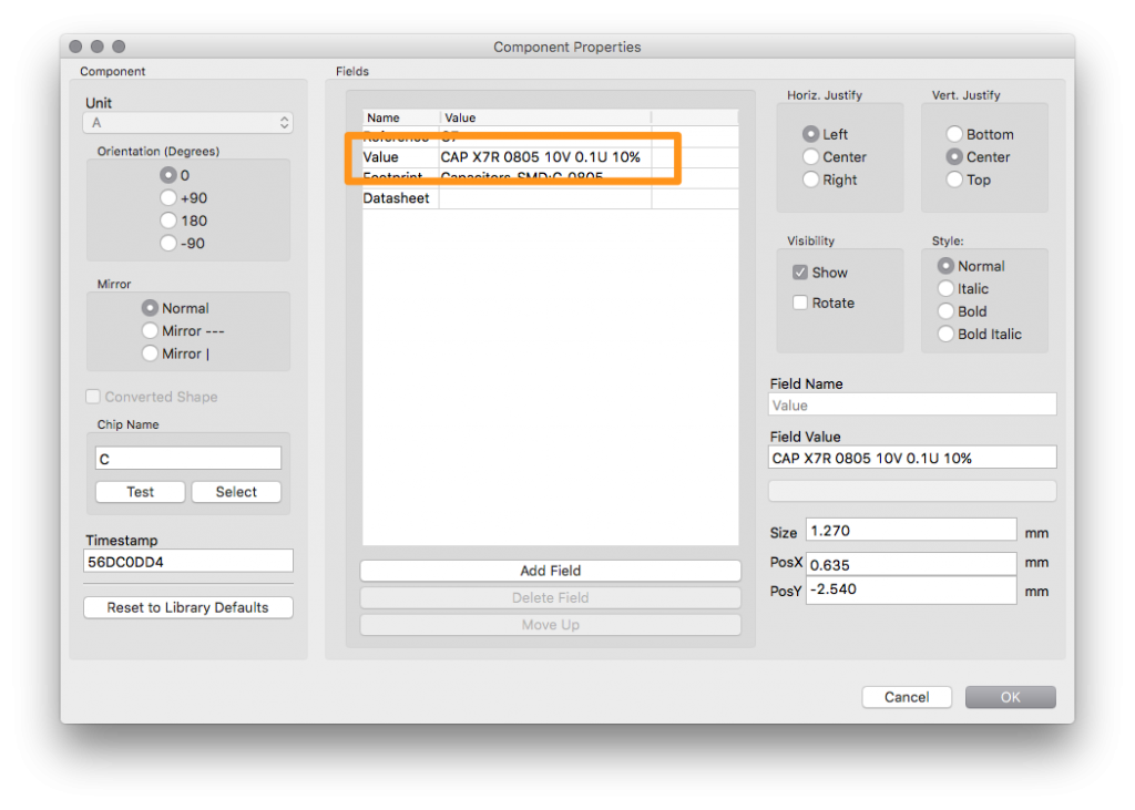 KiCad BOM with fields in VALUE