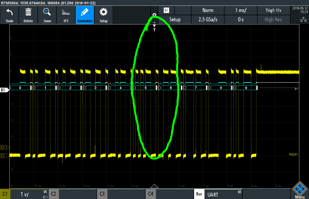 Trigger on ASCII 5 with Annotation on RTM3004