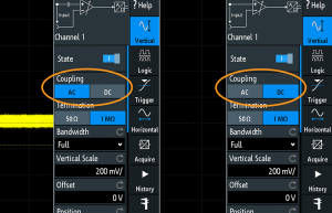 Selecting AC or DC Coupling on RTM3004
