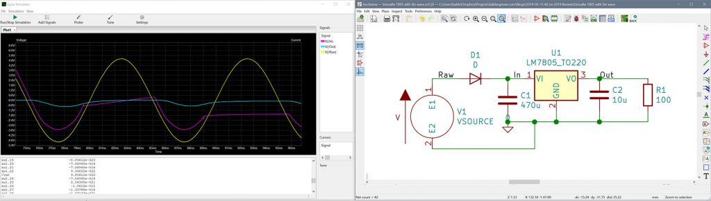 KiCad 7805 Simulation