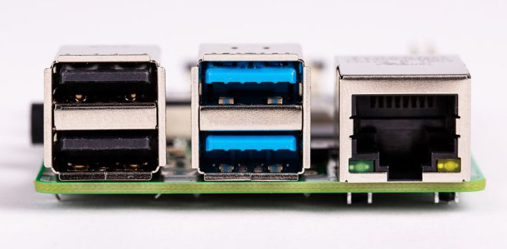 Raspberry Pi 4 USB and Ethernet hardware close-up